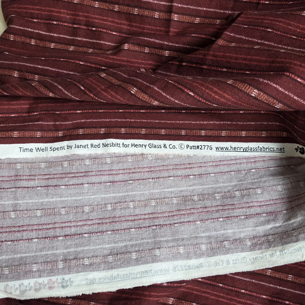 Quilting 6 Yards Cotton Fabric Yardage Henry Glass Time Well Spent Burgundy - Picture 2 of 6